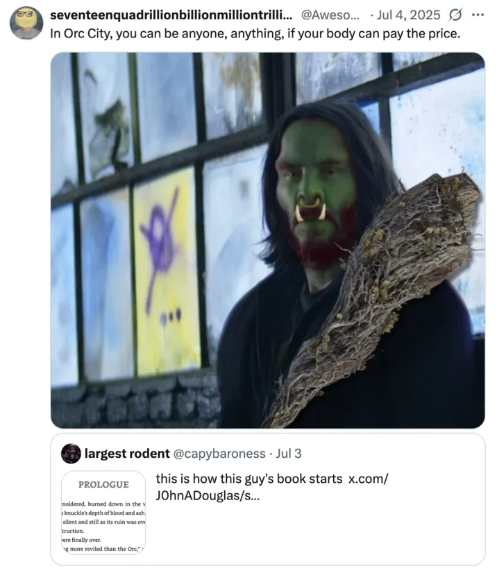 Existential philosophy Orc City meme.