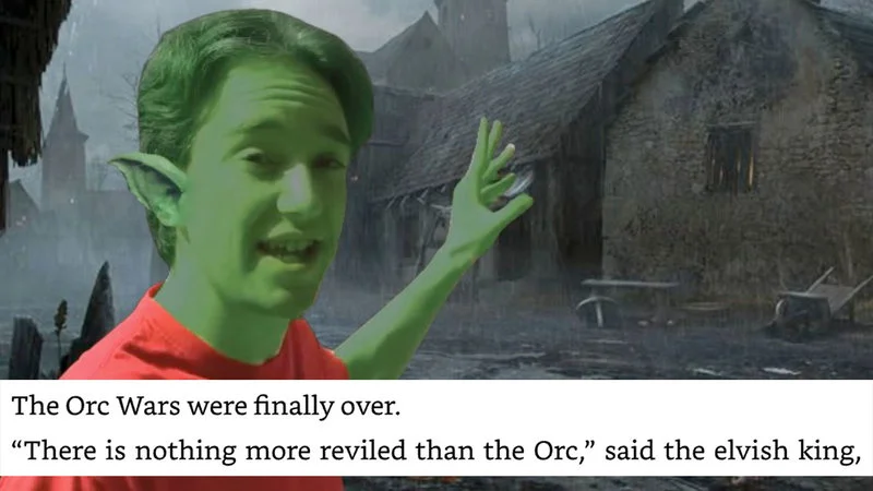 Primary Orc City meme with literary quotes.