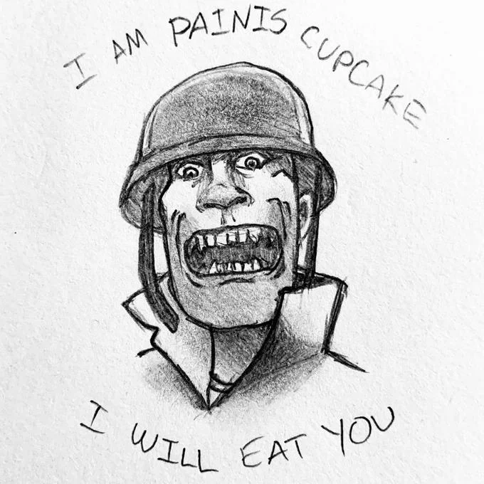 Fan-made pencil sketch depicting Painis Cupcake with his signature catchphrase, "I will eat you".