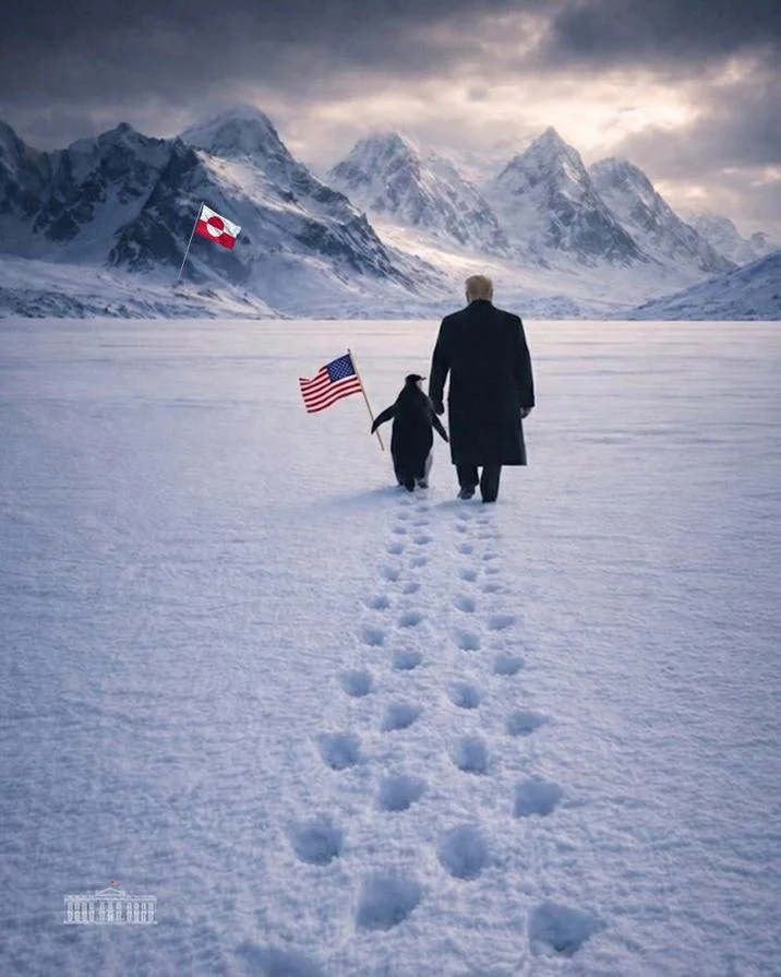Penguin Walking Toward Mountain