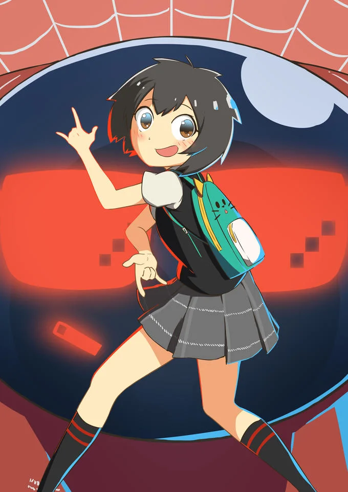 Fan art of Peni Parker striking a signature Spider-Man pose.