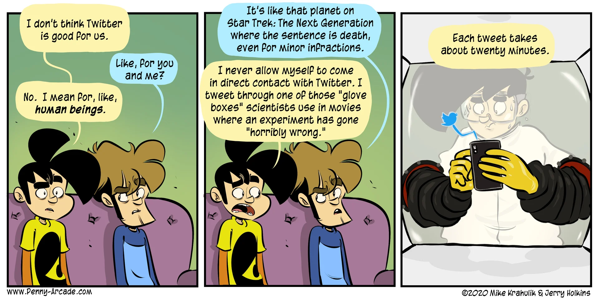 A 2020 Penny Arcade comic riffing on the viral 'Interior Crocodile Alligator' meme to comment on TikTok data privacy concerns.