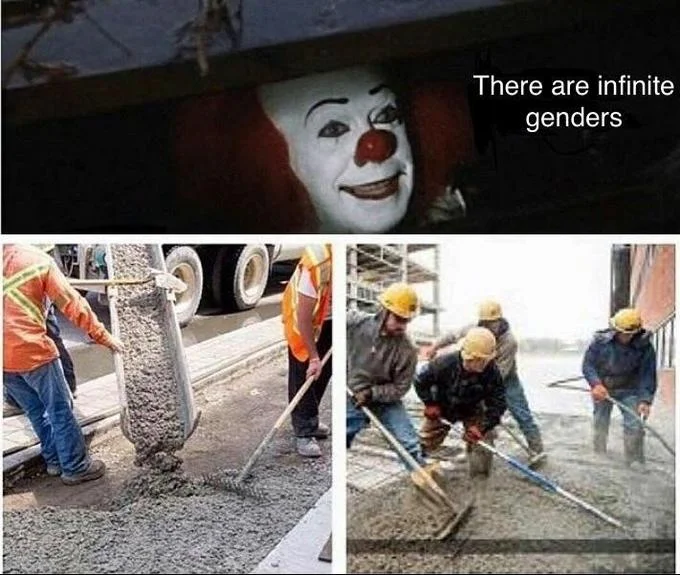 A politically charged Pennywise sewer meme depicting workers sealing off the drain to silence the clown's opinion.