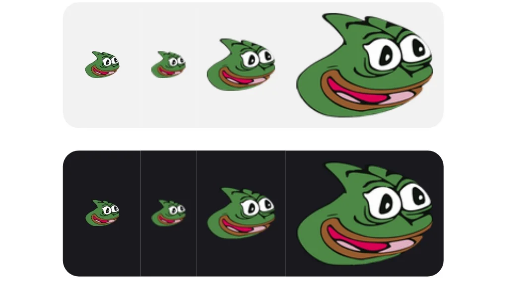 The Pepega emote in its standard multi-size preview, showing the distorted Pepe the Frog design used as a Twitch and Discord emote.