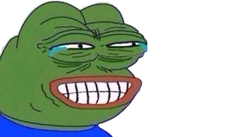 The original PepeLaugh emote, widely used on Twitch and Discord to express amused laughter.