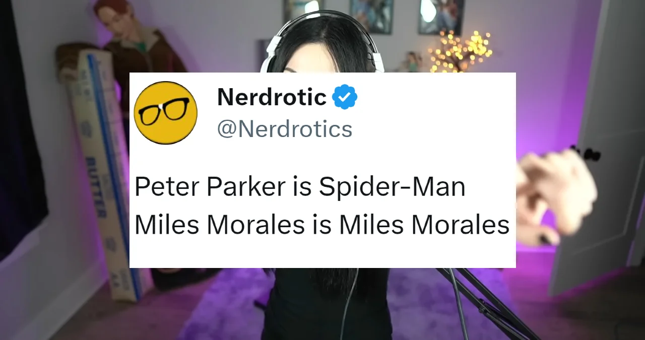 The Nerdrotic tweet paired with a Melonie Mac stream still — the widely circulated image that popularized the phrase.