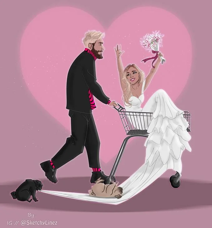 A Photoshop remix reimagines PewDiePie as a muscular anime warrior charging forward with the shopping cart.