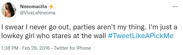 Early pick me girl tweet from 2016.