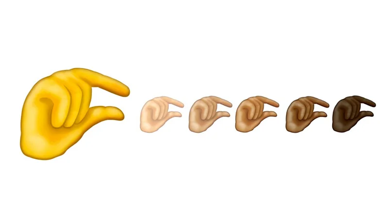 The Pinching Hand emoji (๐ค) as approved in Unicode Emoji 12.0, shown in its default yellow form alongside all five skin-tone modifiers.