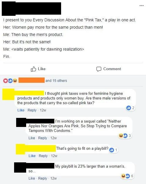 A comedic take on pink tax arguments.