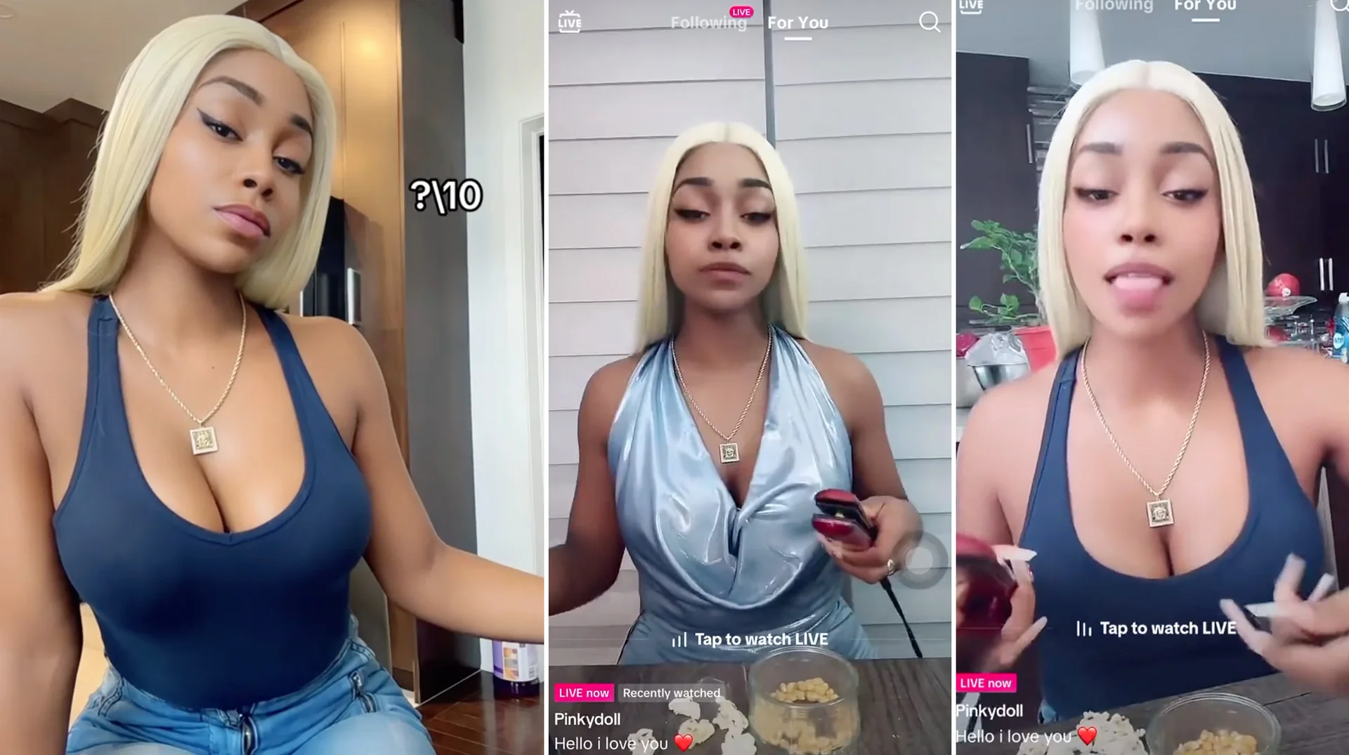 PinkyDoll during her viral TikTok LIVE 'NPC' streams that popularized the 'ice cream so good' and 'gang gang' catchphrases.