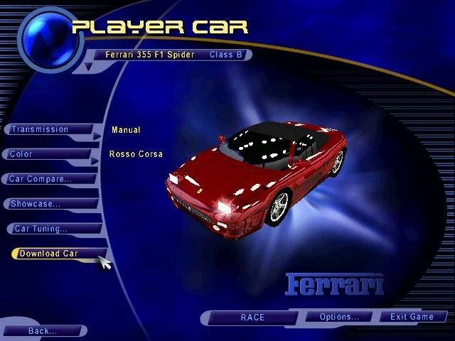 A game menu joke playing on the 'You Wouldn't Download A Car' catchphrase.