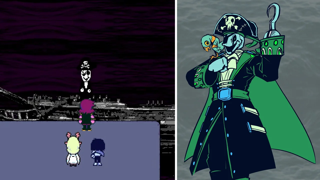 The Pirate Gaster banner combines a screenshot of Gaster's pirate-hatted appearance in Deltarune with fan art depicting him as a full-fledged pirate captain.