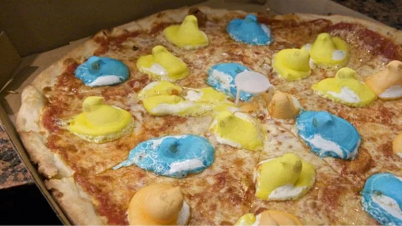 The visually striking painted pizza crime.
