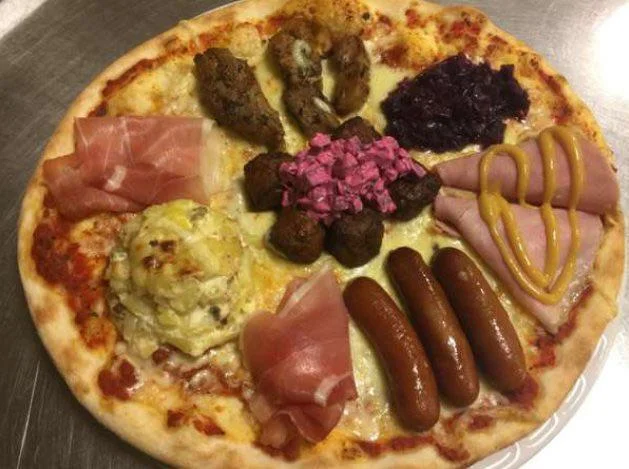 Excessive and chaotic meat arrangement.