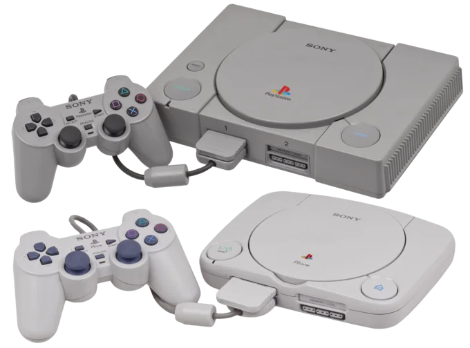 The original PlayStation (1994) and the later PSone slim revision, the consoles that launched Sony's gaming brand.