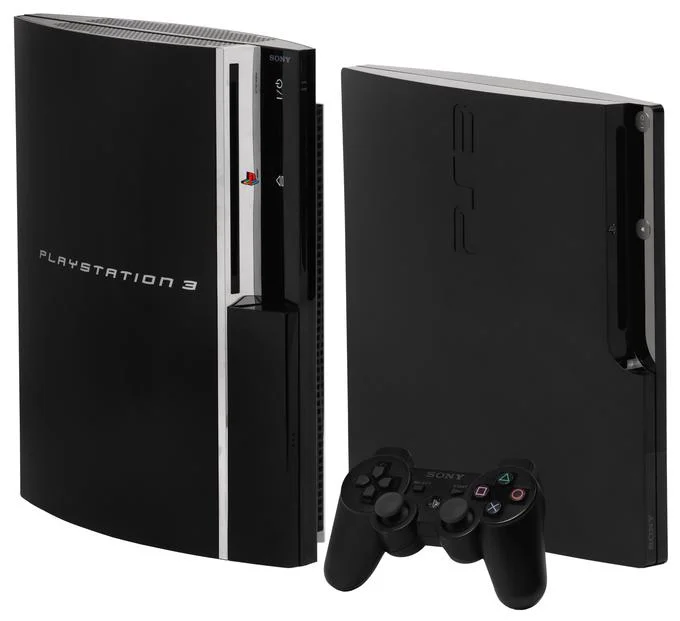 The PlayStation 3 (2006) shown in its launch and slim revisions, Sony's third generation home console.