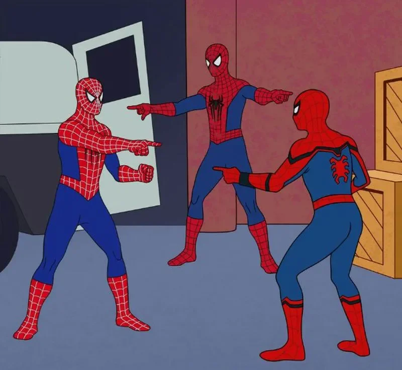 The three-way Spider-Man pointing variant.