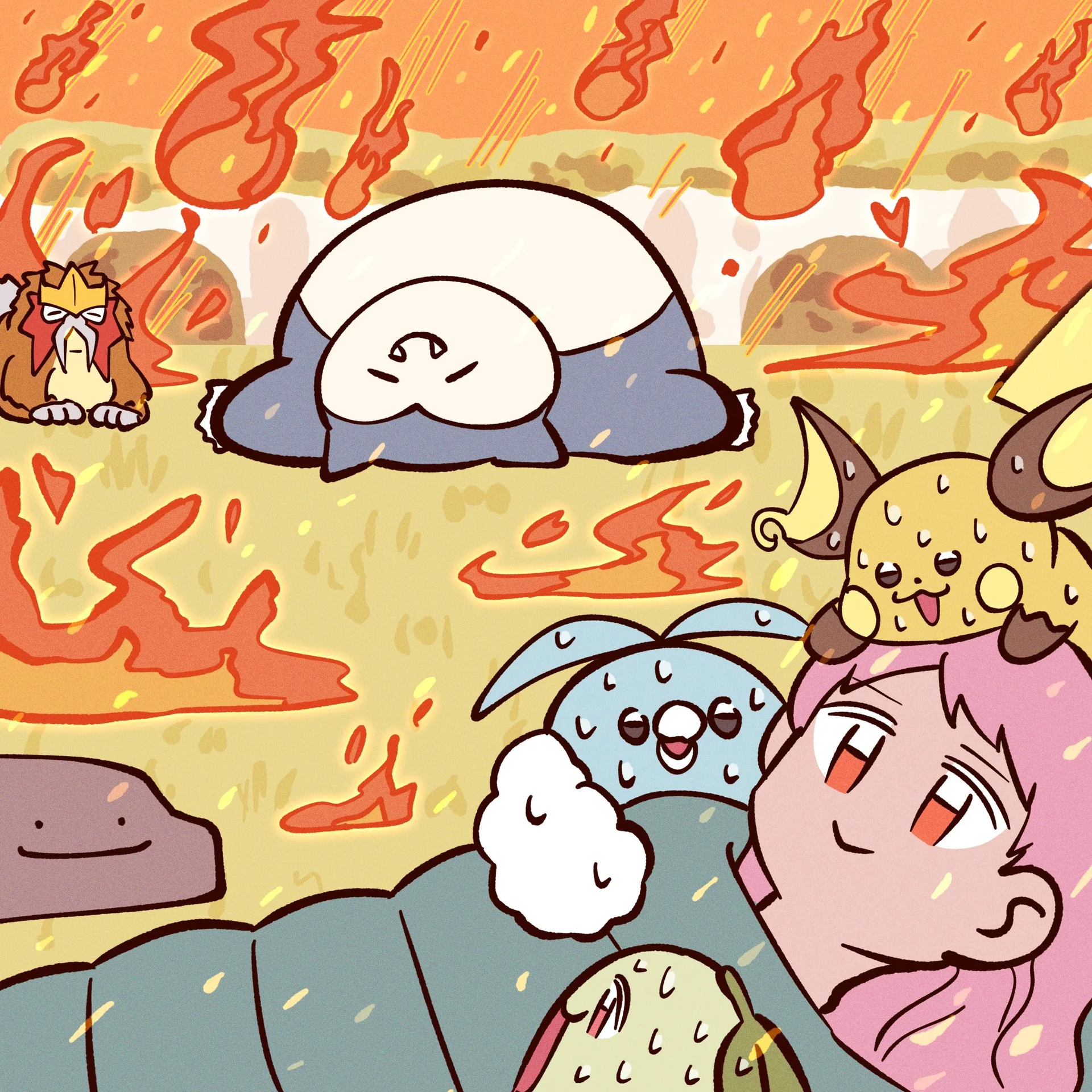 Community fan art riffing on the tranquil sleeping-Snorlax imagery of Pokémon Sleep.