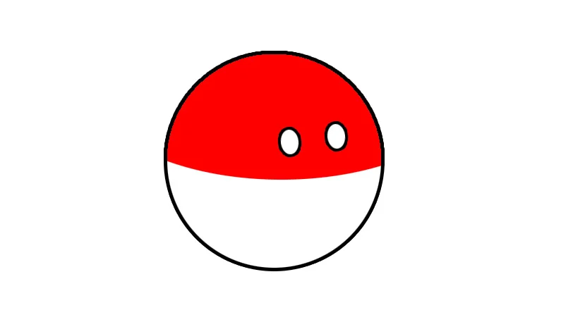 The classic Polandball character, a spherical personification of Poland based on the country's red and white flag.