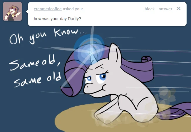 Rarity's theatrical tired mood.