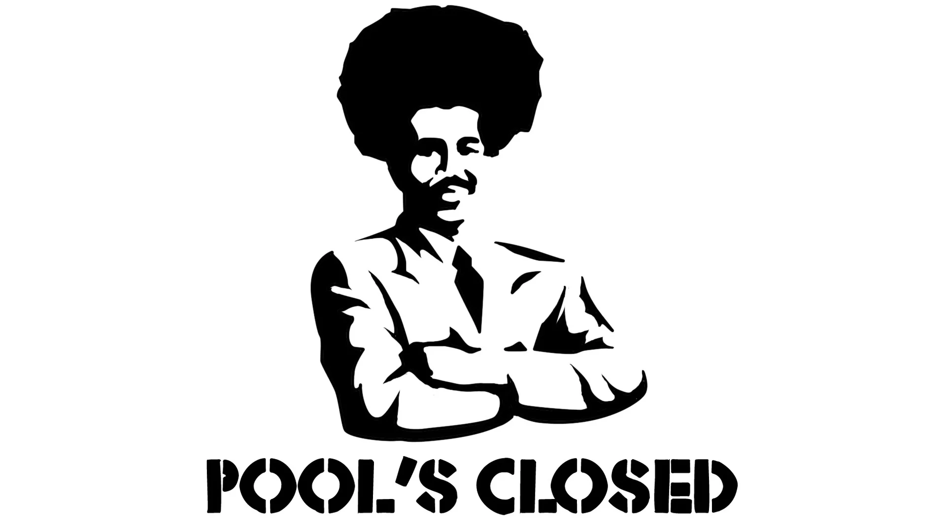 The iconic 'Pool's Closed' stencil logo, the defining visual of the meme born from the 2006 Habbo Hotel raids.