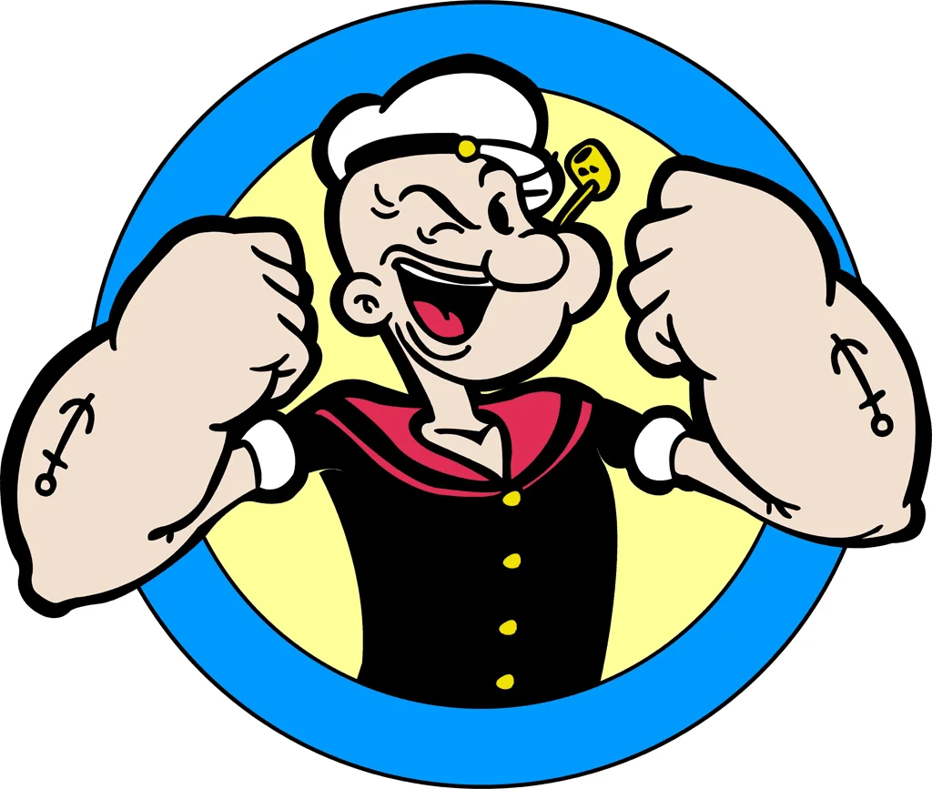 The iconic image of Popeye the Sailor Man, winking and flexing his signature muscular forearms.
