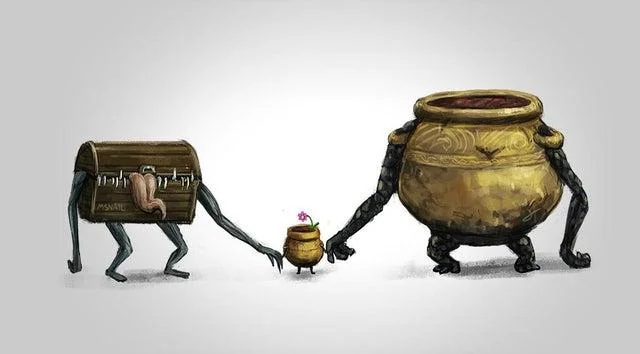 Multiple pots interacting heartfully.