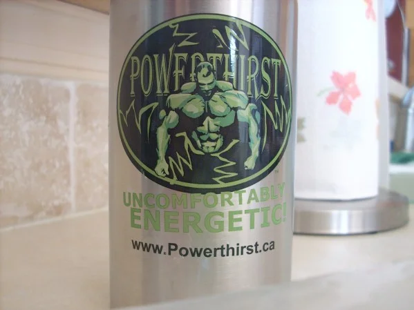 A real-world fan-made Powerthirst can bearing the tagline 'Uncomfortably Energetic!'