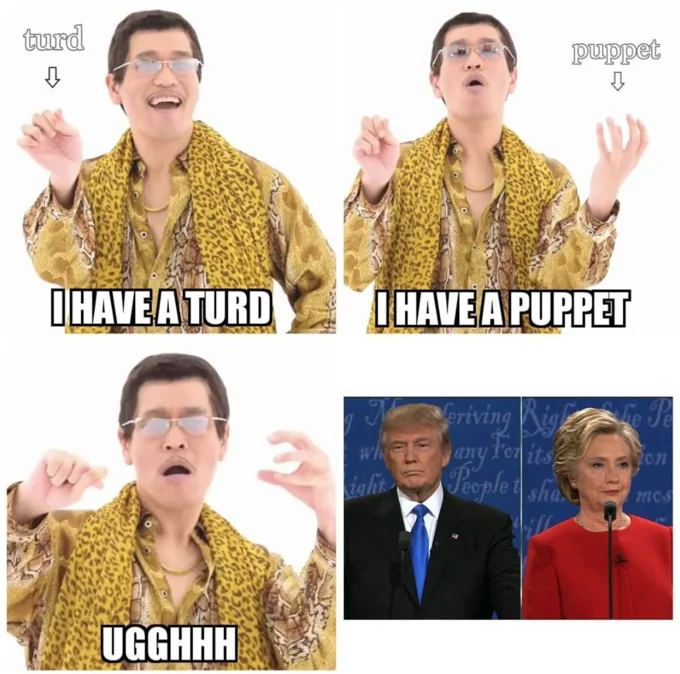 Six-panel PPAP parody with crude humor.