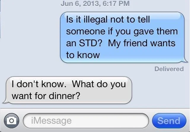 A widely shared text prank where a mom deflects a shocking STD question from her child with a casual dinner reply.