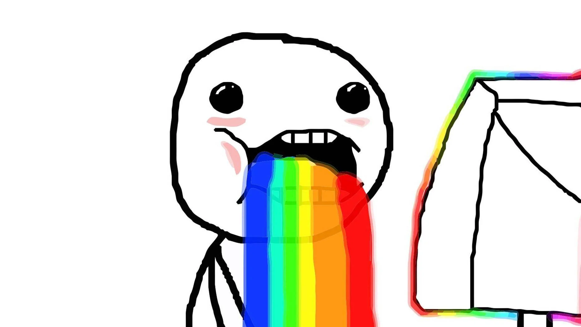 The original Puking Rainbows rage-comic face used to express overwhelming visual delight.
