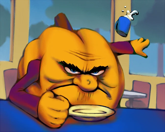 The iconic Pumkin character depicted in a diner setting, glowering at his empty plate — the scene most closely associated with the meme's origin.