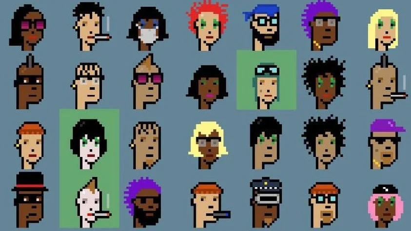A collection of unique CryptoPunk characters from the iconic NFT series.
