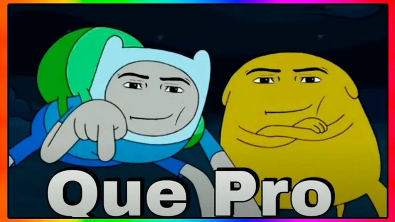 Official Que Pro meme with rainbow border and branded styling.