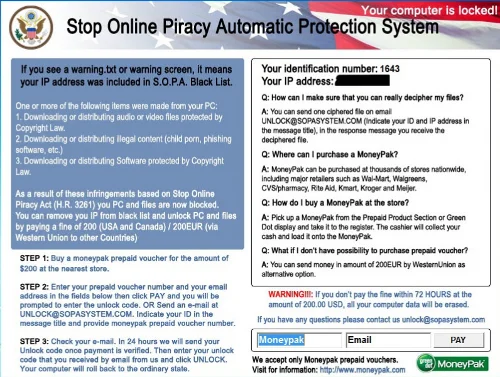 Ransomware exploiting anti-piracy legislation to extort payment from users.