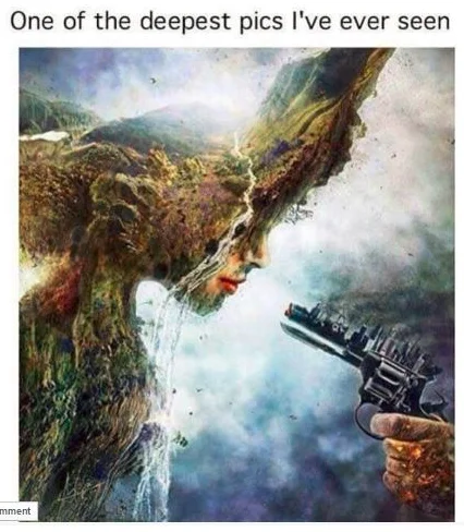 A pseudo-deep artistic meme frequently paired with the 'Really Makes You Think' emoji to satirize shallow philosophical posts.