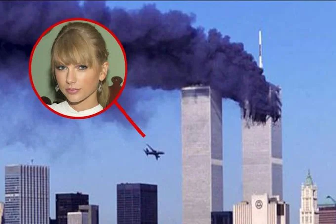 A tasteless edit of the meme blames Taylor Swift for the September 11 attacks in the red-circle format.