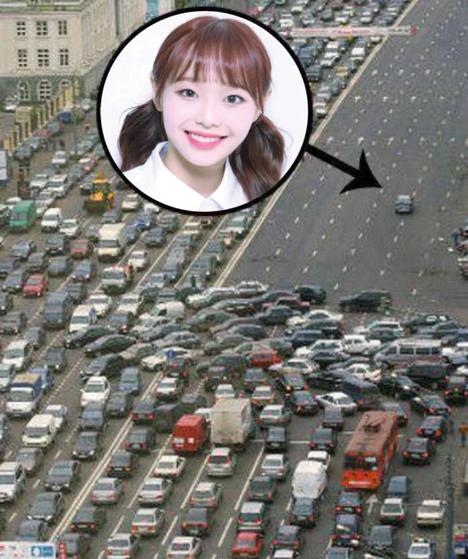 The traffic-jam template reused with a K-pop idol as the newly accused perpetrator.