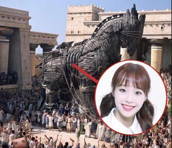 A K-pop idol is 'exposed' as the mastermind behind the fall of Troy in this red-circle-perpetrator edit.