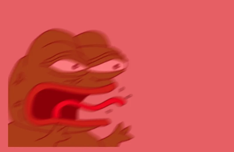 The definitive 'Angry Pepe' image commonly paired with the REEEEEEE screech, widely used as the meme's face on 4chan and beyond.
