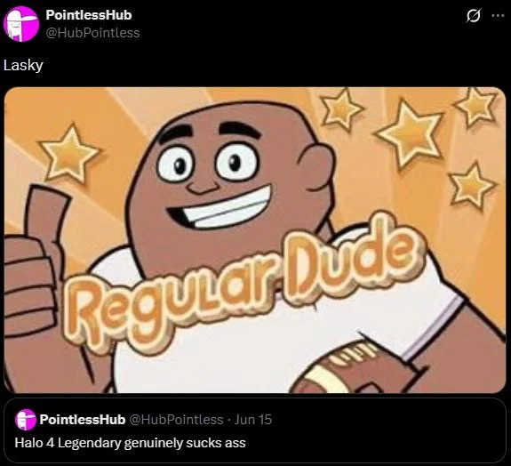 Example of the Regular Dude meme used as a Twitter reaction image, here referencing the Halo character Captain Lasky.