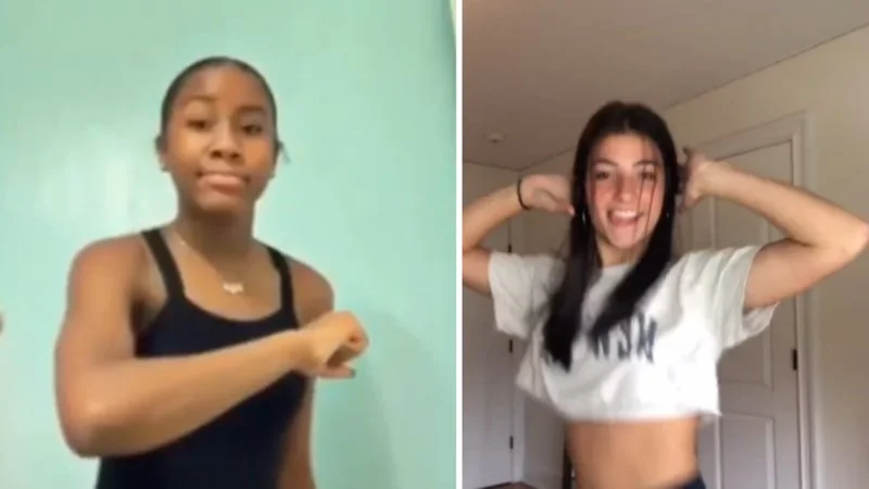 Side-by-side comparison of Renegade dance choreography demonstrations.
