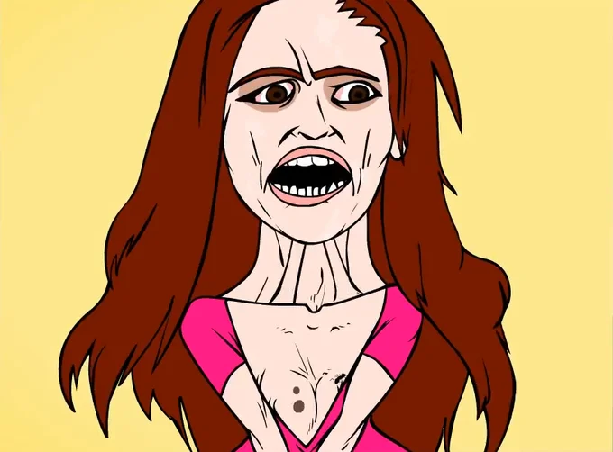 The iconic caricature used as the header image for the Reply Girls entry, parodying the exaggerated cleavage-focused YouTube reply video thumbnails of the era.