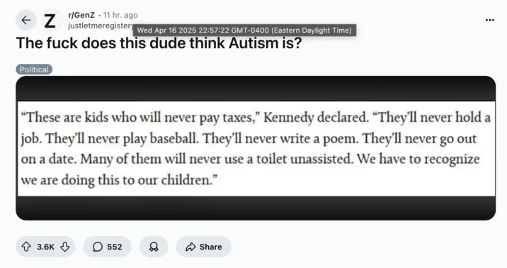 RFK Jr's controversial quote about autistic children's limitations.