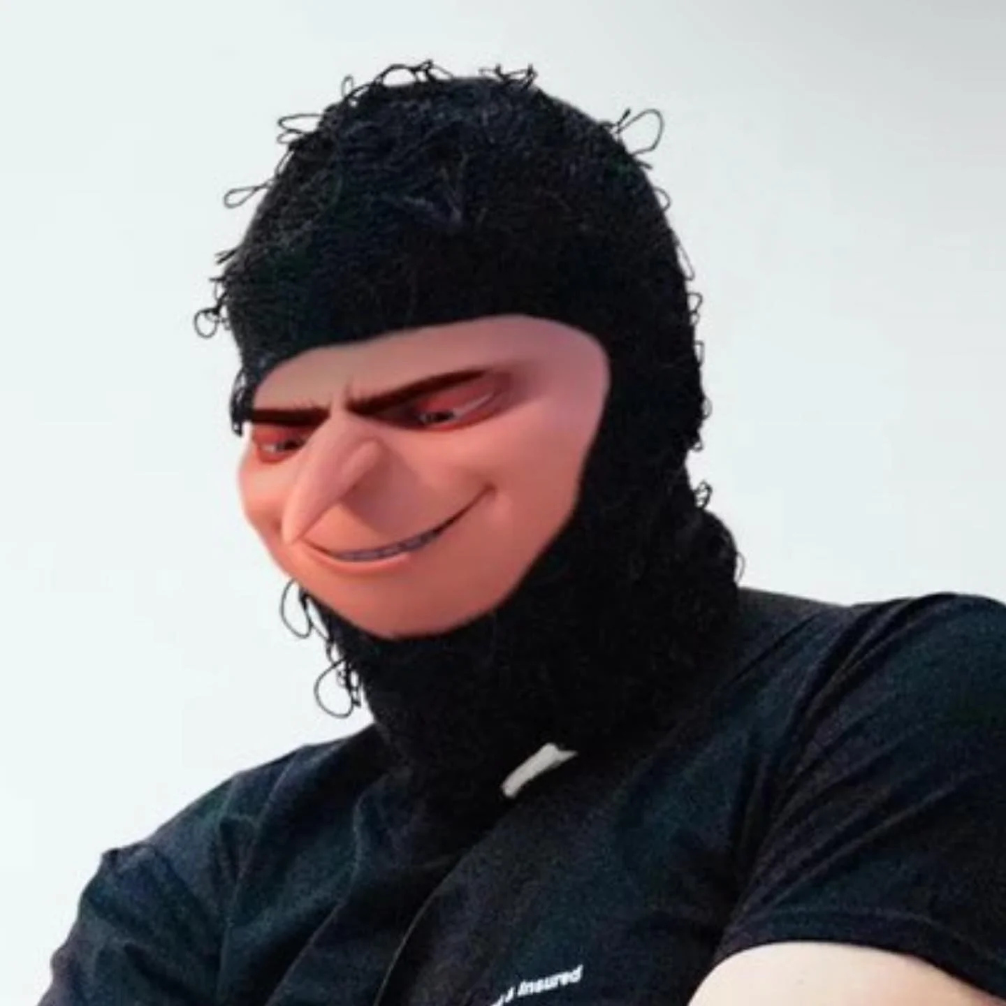 An edit placing Gru in Yeat's trademark curly-hair ski-mask hoodie look, a common variant of the meme.
