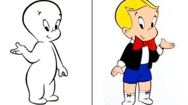 Side-by-side comparison of Casper the Friendly Ghost and Richie Rich, highlighting their nearly identical facial features and body poses.