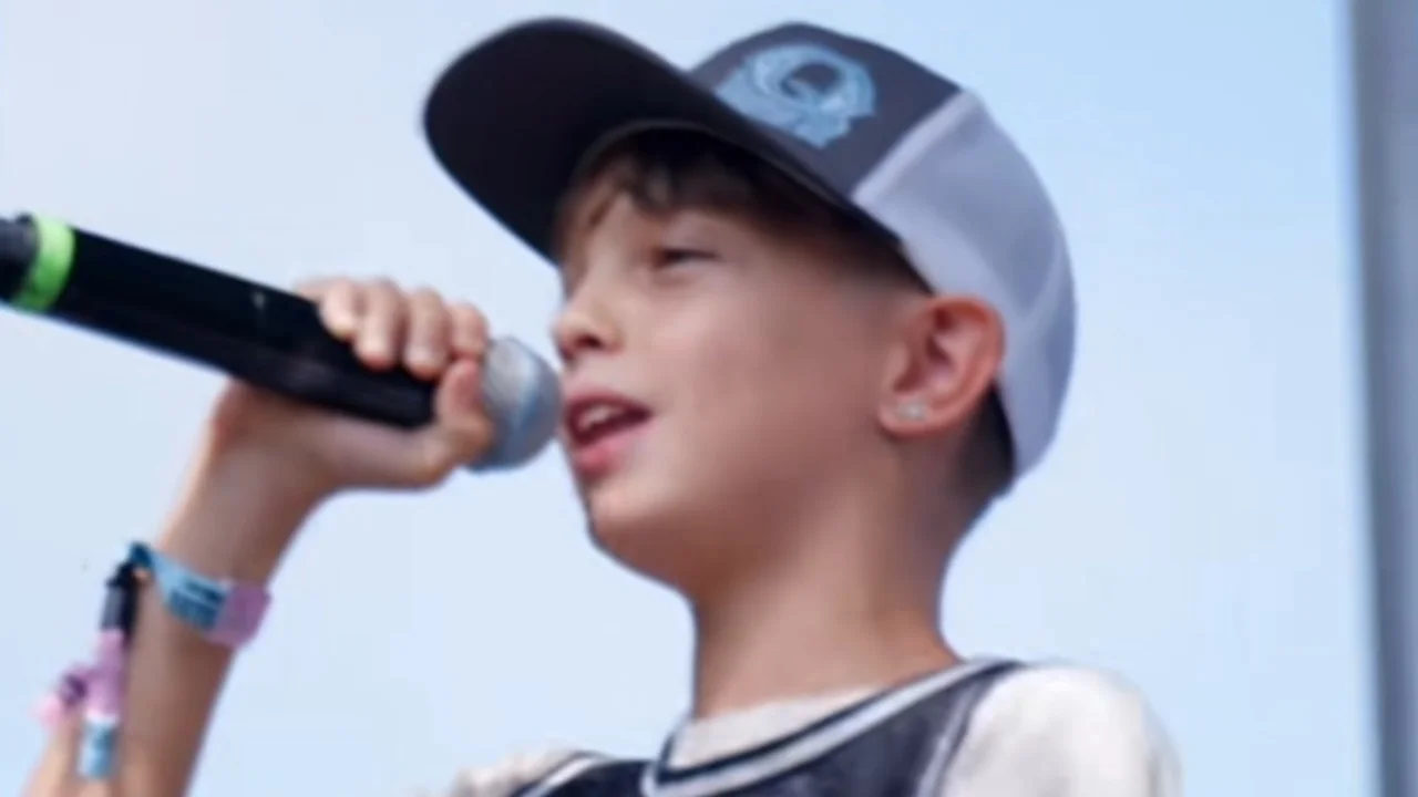 Rin Tin Tin performing on stage, the viral moment that launched the 'rap kid' meme.
