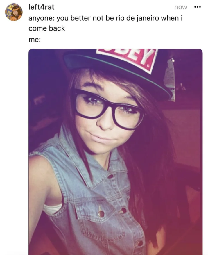 A Tumblr-style reaction meme playing on the Rio De Janeiro filter's association with an over-edited selfie aesthetic.