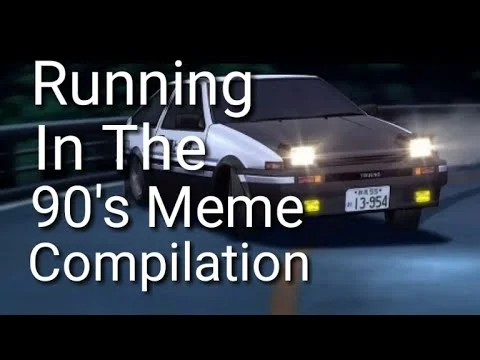 Compilation video screenshot of Running in the 90s meme variations.